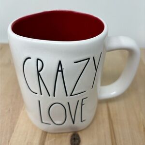 Rae Dunn CRAZY LOVE Mug Ceramic with Red Interior and Black Lettering New